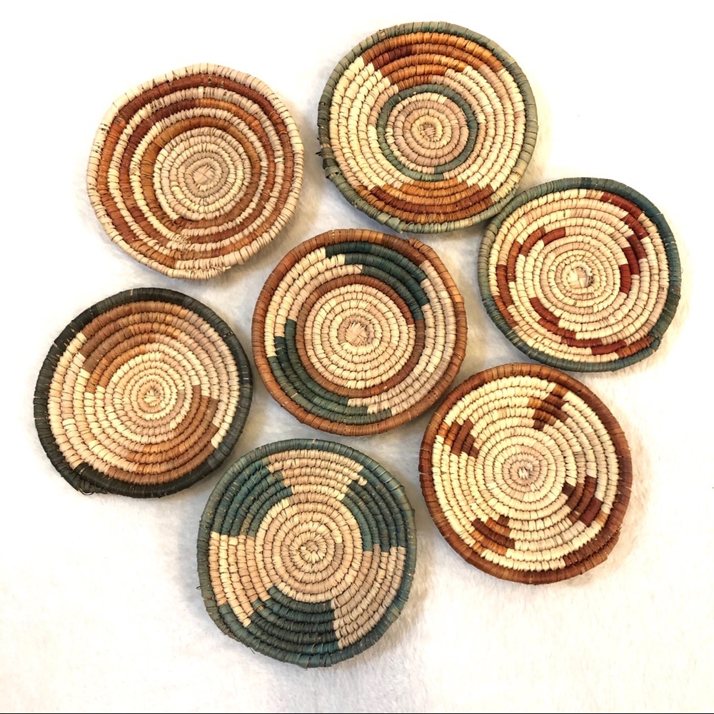 Vintage Set of 7 Small Handwoven Boho Baskets
